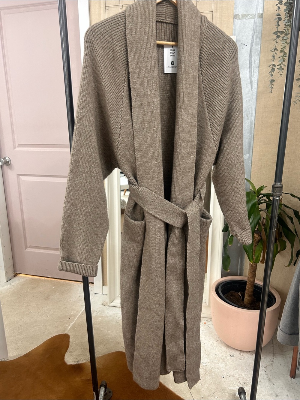 Priv - Mocha Knit Long Belted Cardigan NWT Large